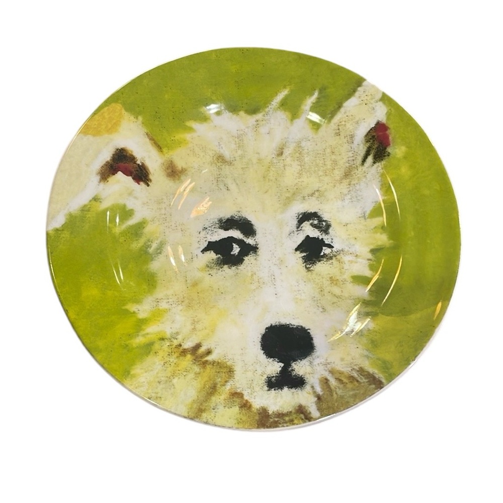 Carole Akins White Terrier Dog Chipper Furry Friends. NEW Anthroplogie Plate